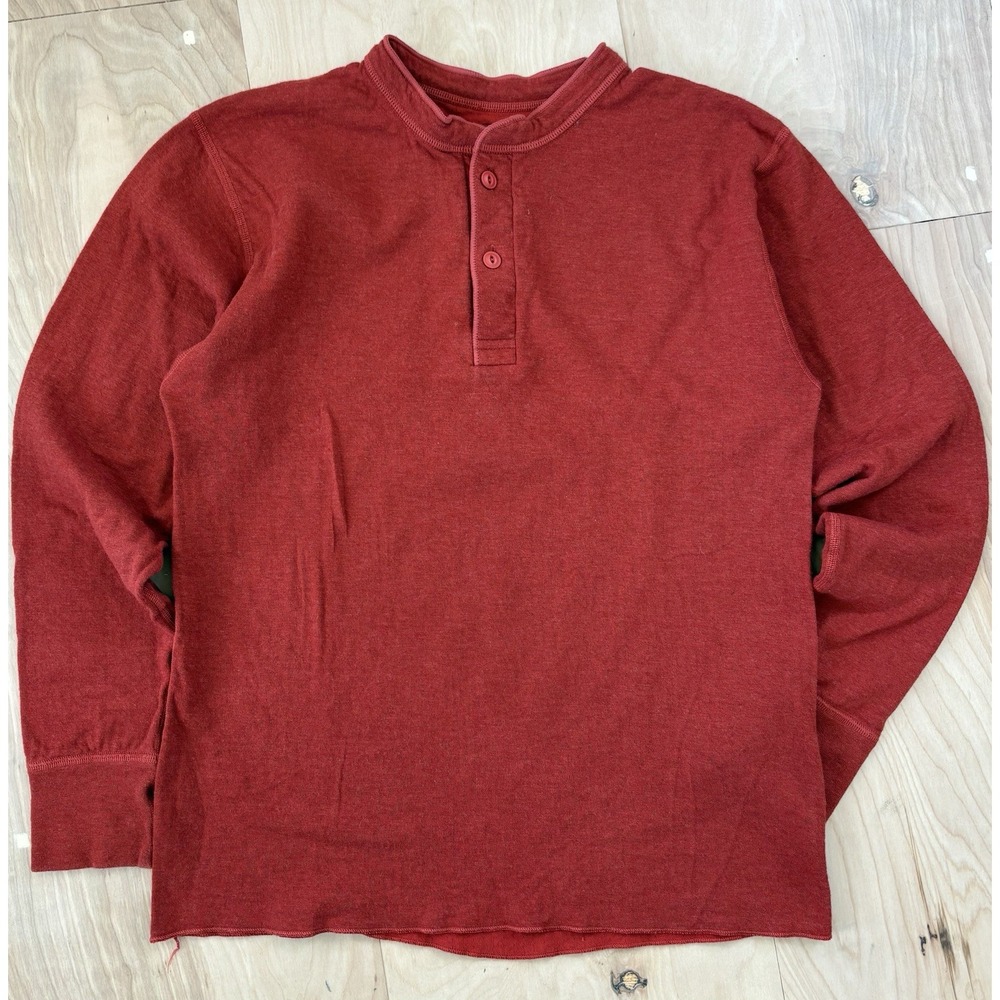 Vintage LL Bean River Driver Henley Shirt Men's M Red Wool Blend USA Long Sleeve